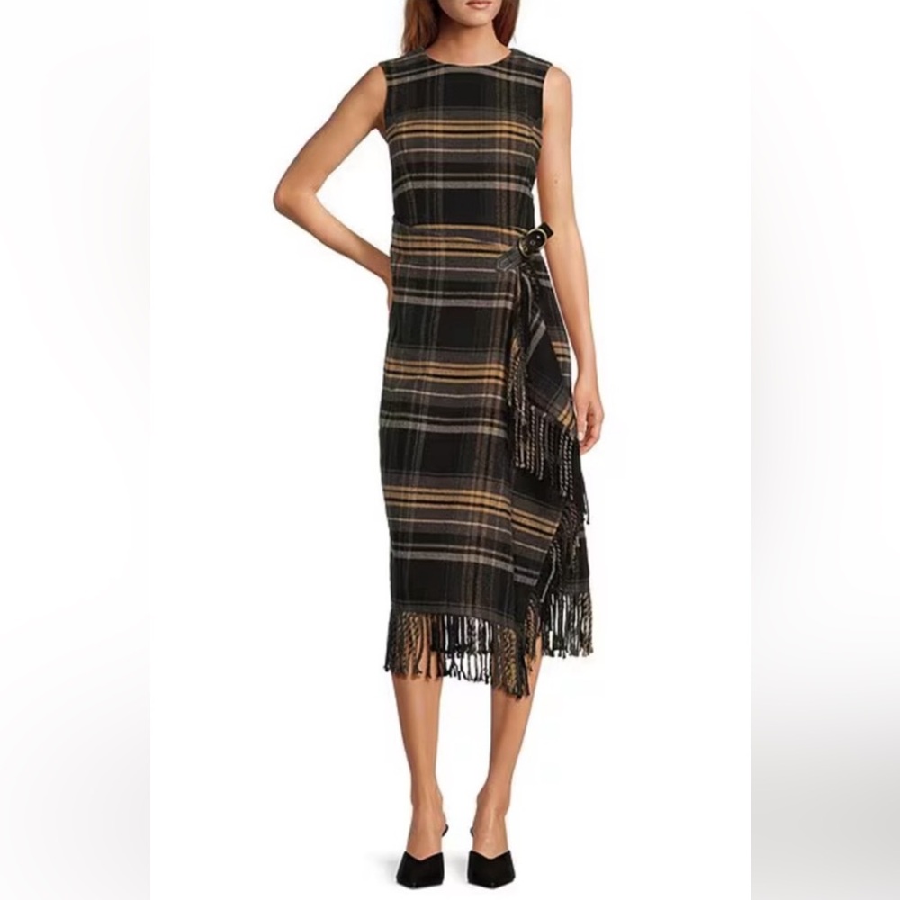 Antonio melani plaid Fringe Midi Dress